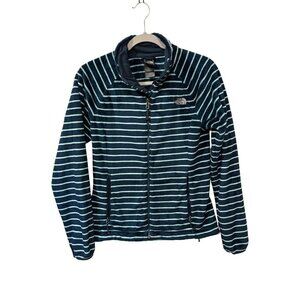 The North Face Womens Striped Fleece Jacket Full Zip Navy Teal S